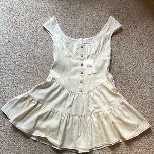 Peppermayo Cream Off-Shoulder Ruffle Mini Dress